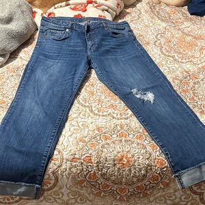 Blue Distressed Women's Straight-Leg Jeans- KUT